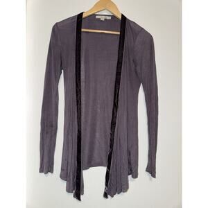 Boden Sweater Womens 6 Purple Lyocell Open Front Cardigan Velour Trim Thin